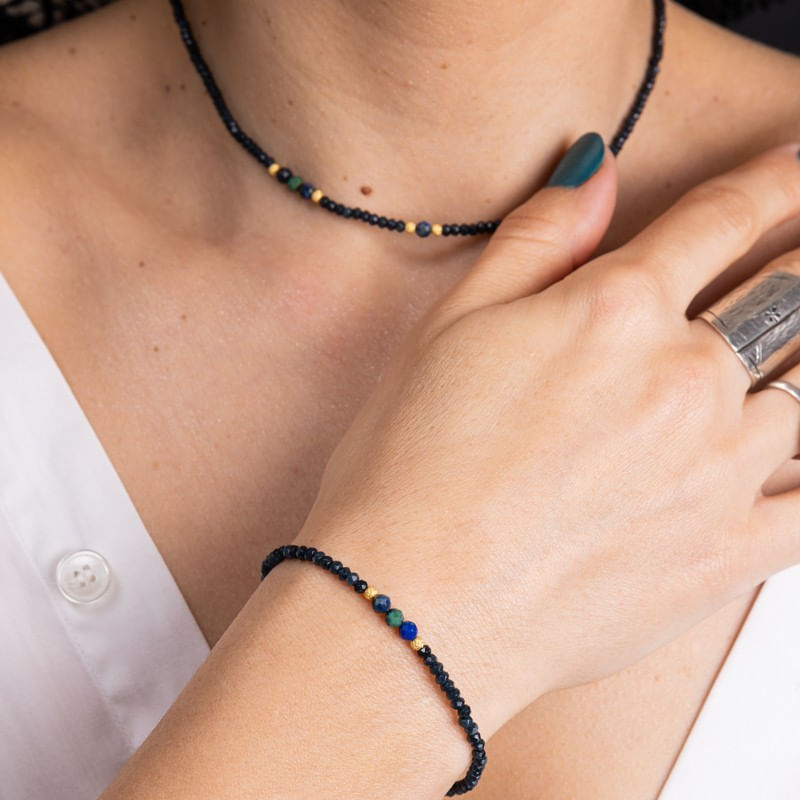 Fashion, accesorii si bijuterii - Femei - Bijuterii femei - Bratari femei - Bratara dama pietre semipretioase Jad Albastru fatetat cu accesorii si sistem de inchidere argint 925 placat cu aur 14K - Infinity.ro
