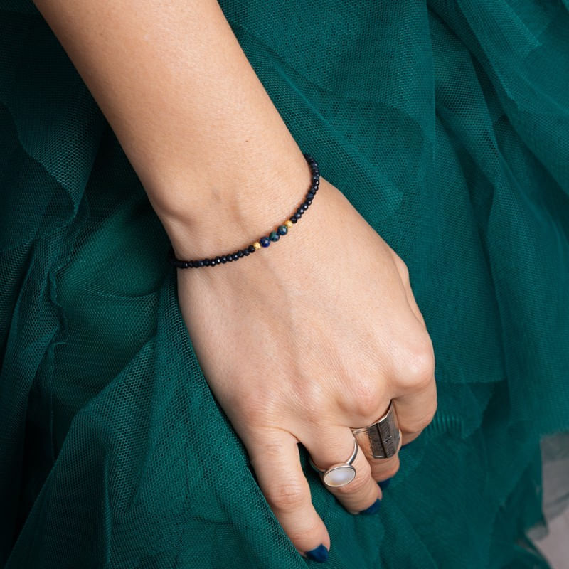 Fashion, accesorii si bijuterii - Femei - Bijuterii femei - Bratari femei - Bratara dama pietre semipretioase Jad Albastru fatetat cu accesorii si sistem de inchidere argint 925 placat cu aur 14K - Infinity.ro