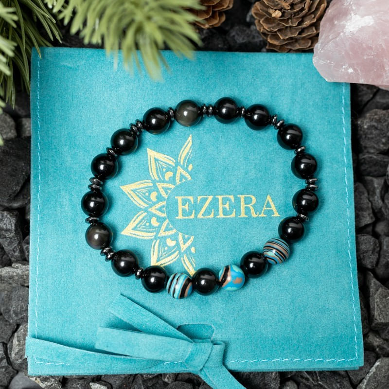 Fashion, accesorii si bijuterii - Barbati - Bijuterii barbati - Bratari barbati - Bratara barbati Deven din pietre semipretioase de Obsidian cu sfere compozit albastru, margele de 8 mm. - Infinity.ro
