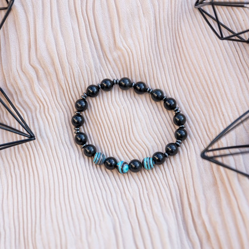 Fashion, accesorii si bijuterii - Barbati - Bijuterii barbati - Bratari barbati - Bratara barbati Deven din pietre semipretioase de Obsidian cu sfere compozit albastru, margele de 8 mm. - Infinity.ro