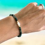 Fashion, accesorii si bijuterii - Femei - Bijuterii femei - Bratari femei - Bratara dama Samanta cu cristale Moss Agate cu Perla si accesorii din argint placat cu aur - Infinity.ro