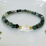 Fashion, accesorii si bijuterii - Femei - Bijuterii femei - Bratari femei - Bratara dama Samanta cu cristale Moss Agate cu Perla si accesorii din argint placat cu aur - Infinity.ro