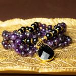 Fashion, accesorii si bijuterii - Femei - Bijuterii femei - Coliere femei - Colier Mantra Mala Kiaan, cu 108 margele Mala, pietre semipretioase de Ametist si Onix - Infinity.ro