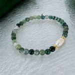 Fashion, accesorii si bijuterii - Femei - Bijuterii femei - Bratari femei - Bratara dama Samanta cu cristale Moss Agate cu Perla si accesorii din argint placat cu aur - Infinity.ro