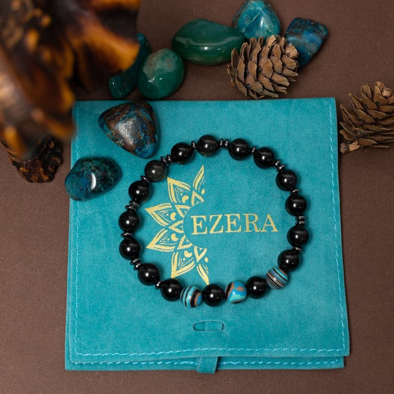 Fashion, accesorii si bijuterii - Barbati - Bijuterii barbati - Bratari barbati - Bratara barbati Deven din pietre semipretioase de Obsidian cu sfere compozit albastru, margele de 8 mm. - Infinity.ro