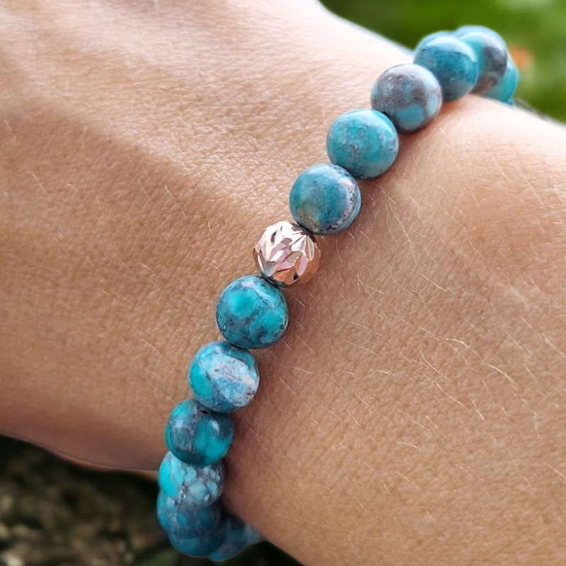 Fashion, accesorii si bijuterii - Femei - Bijuterii femei - Bratari femei - Bratara piatra naturala Howlit Turcoaz American Zina cu accesorii din Argint 925 rose gold - Infinity.ro
