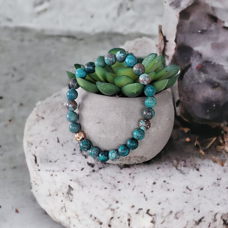 Fashion, accesorii si bijuterii - Femei - Bijuterii femei - Bratari femei - Bratara piatra naturala Howlit Turcoaz American Zina cu accesorii din Argint 925 rose gold - Infinity.ro