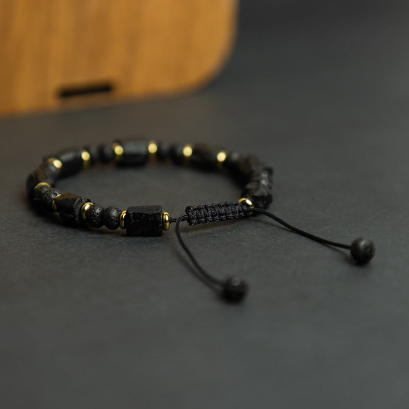 Fashion, accesorii si bijuterii - Barbati - Bijuterii barbati - Bratari barbati - Bratara snur barbati din turmalina neagra naturala realizata manual, cu margele de lava, Devyan - Infinity.ro