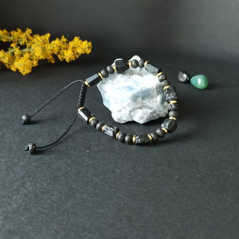 Fashion, accesorii si bijuterii - Barbati - Bijuterii barbati - Bratari barbati - Bratara snur barbati din turmalina neagra naturala realizata manual, cu margele de lava, Devyan - Infinity.ro