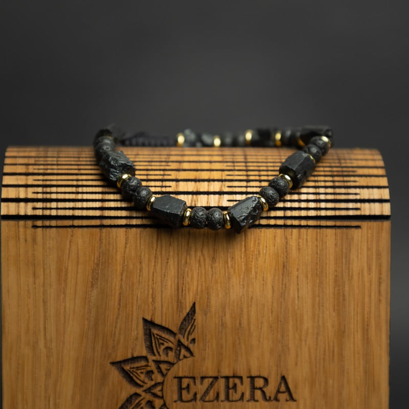 Fashion, accesorii si bijuterii - Barbati - Bijuterii barbati - Bratari barbati - Bratara snur barbati din turmalina neagra naturala realizata manual, cu margele de lava, Devyan - Infinity.ro