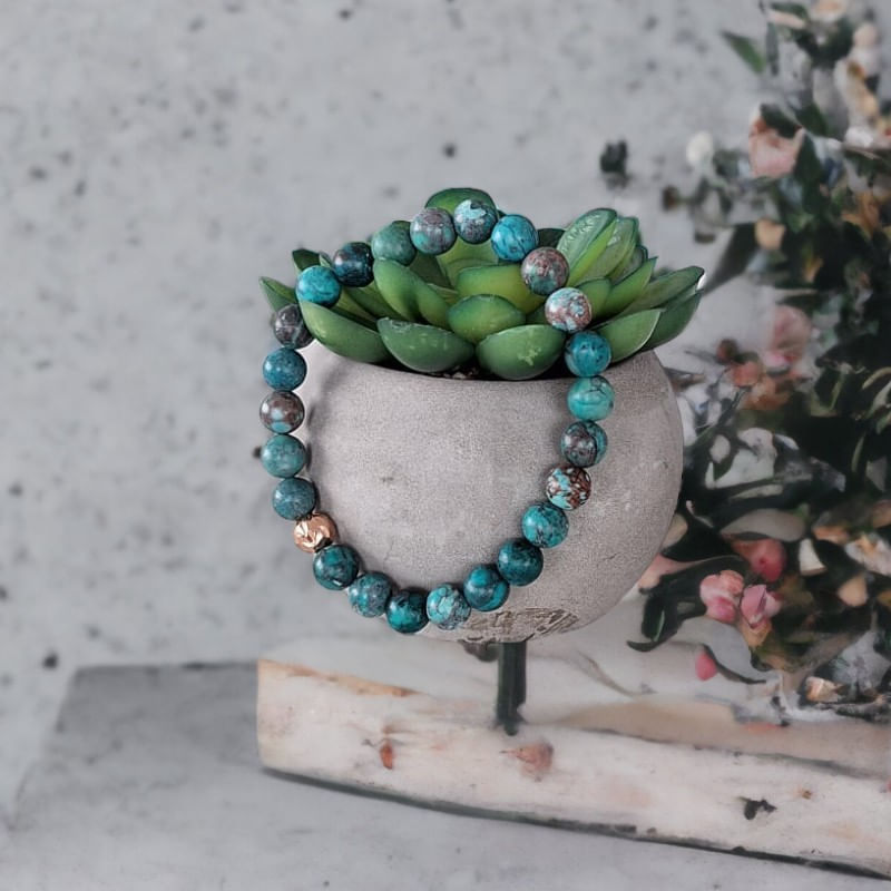 Fashion, accesorii si bijuterii - Femei - Bijuterii femei - Bratari femei - Bratara piatra naturala Howlit Turcoaz American Zina cu accesorii din Argint 925 rose gold - Infinity.ro