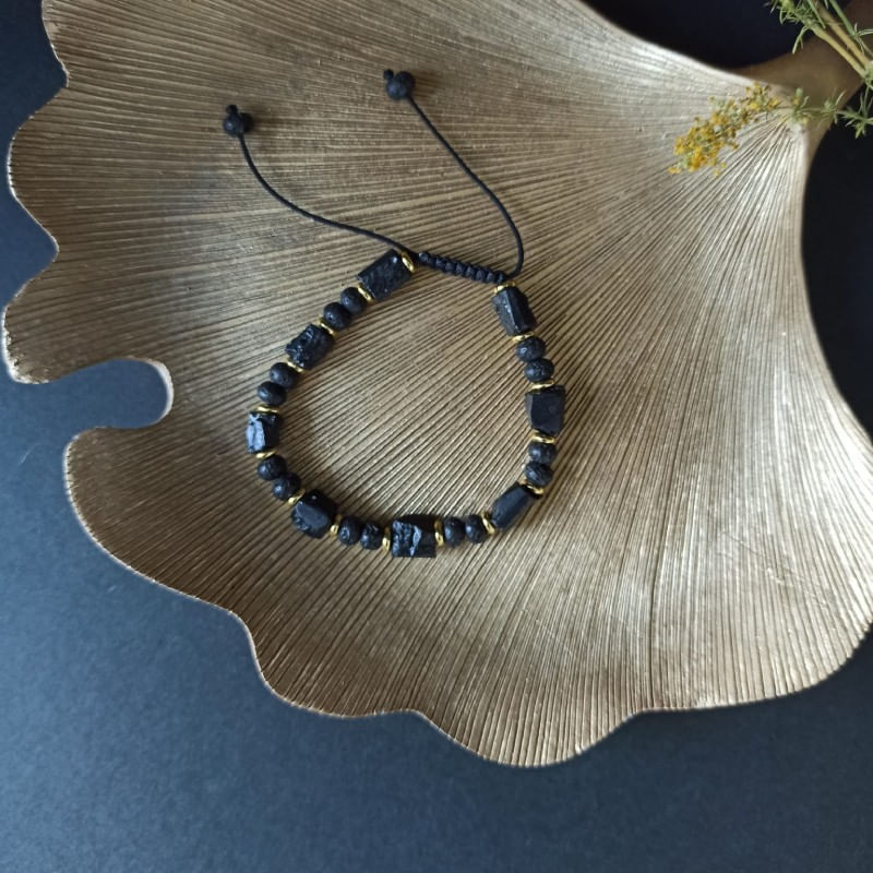 Fashion, accesorii si bijuterii - Barbati - Bijuterii barbati - Bratari barbati - Bratara snur barbati din turmalina neagra naturala realizata manual, cu margele de lava, Devyan - Infinity.ro