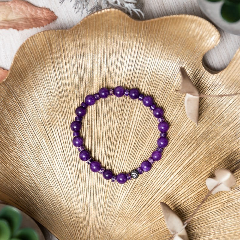 Fashion, accesorii si bijuterii - Femei - Bijuterii femei - Bratari femei - Bratara pietre semipretioase dama Chameli din cristale de Jad Mov, sfere de 6mm - Infinity.ro