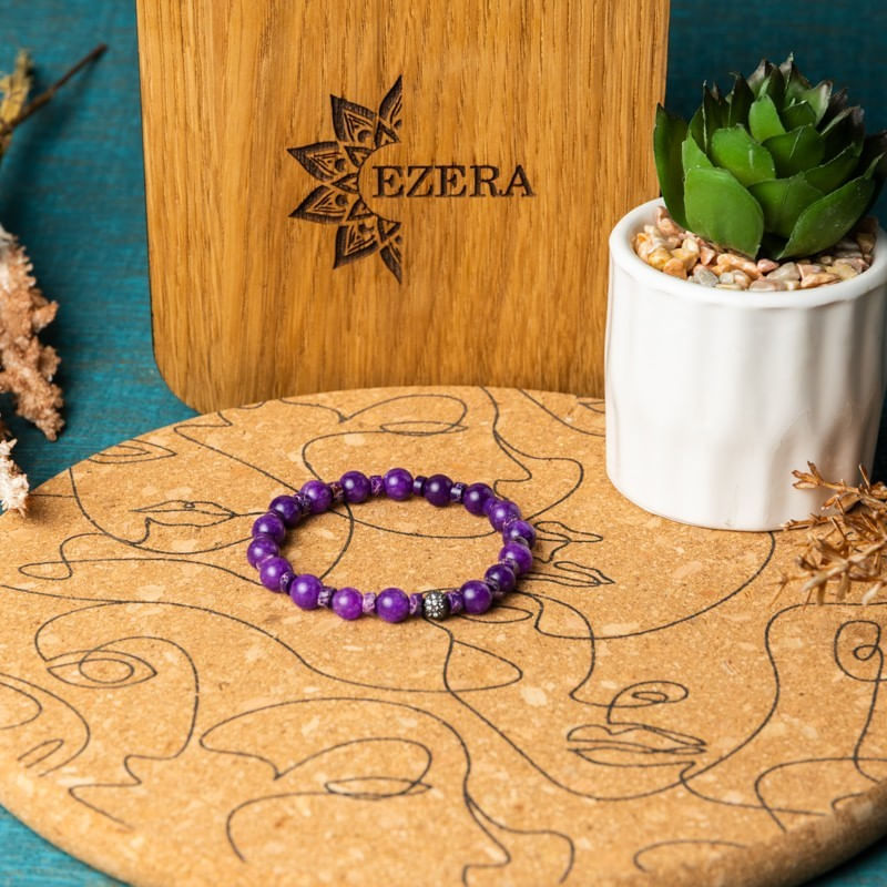 Fashion, accesorii si bijuterii - Femei - Bijuterii femei - Bratari femei - Bratara pietre semipretioase dama Chameli din cristale de Jad Mov, sfere de 6mm - Infinity.ro