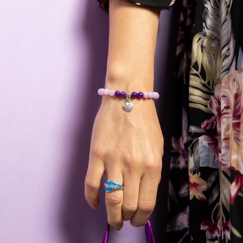 Fashion, accesorii si bijuterii - Femei - Bijuterii femei - Bratari femei - Bratara dama pietre semipretioase Helen, cristale de Jad Roz si Jad Mov, sfere de 6mm - Infinity.ro