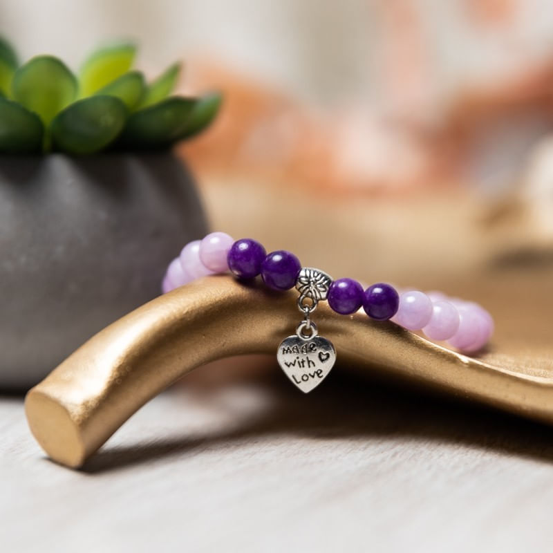 Fashion, accesorii si bijuterii - Femei - Bijuterii femei - Bratari femei - Bratara dama pietre semipretioase Helen, cristale de Jad Roz si Jad Mov, sfere de 6mm - Infinity.ro