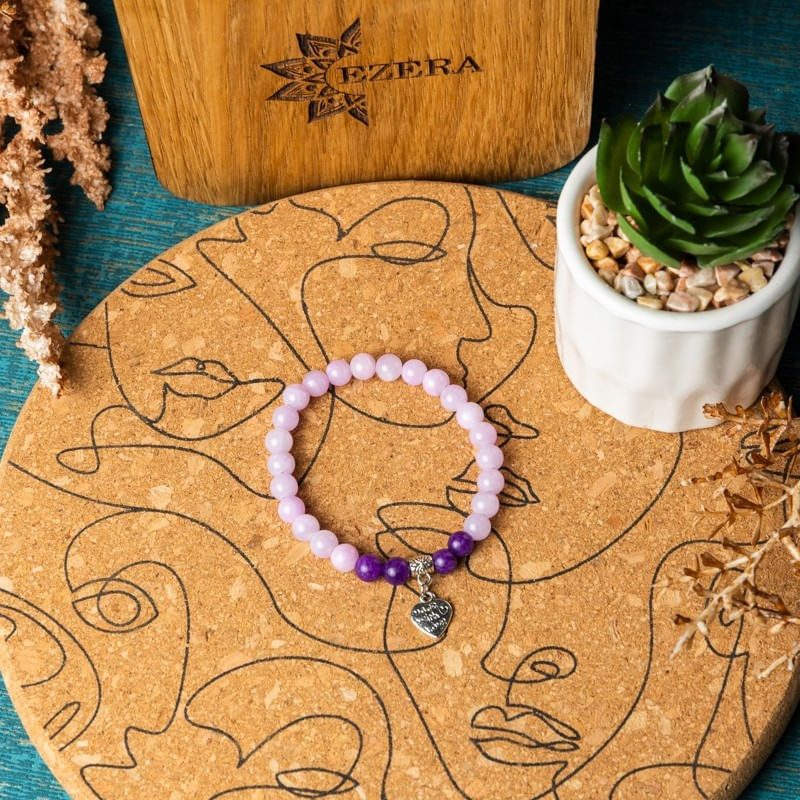 Fashion, accesorii si bijuterii - Femei - Bijuterii femei - Bratari femei - Bratara dama pietre semipretioase Helen, cristale de Jad Roz si Jad Mov, sfere de 6mm - Infinity.ro