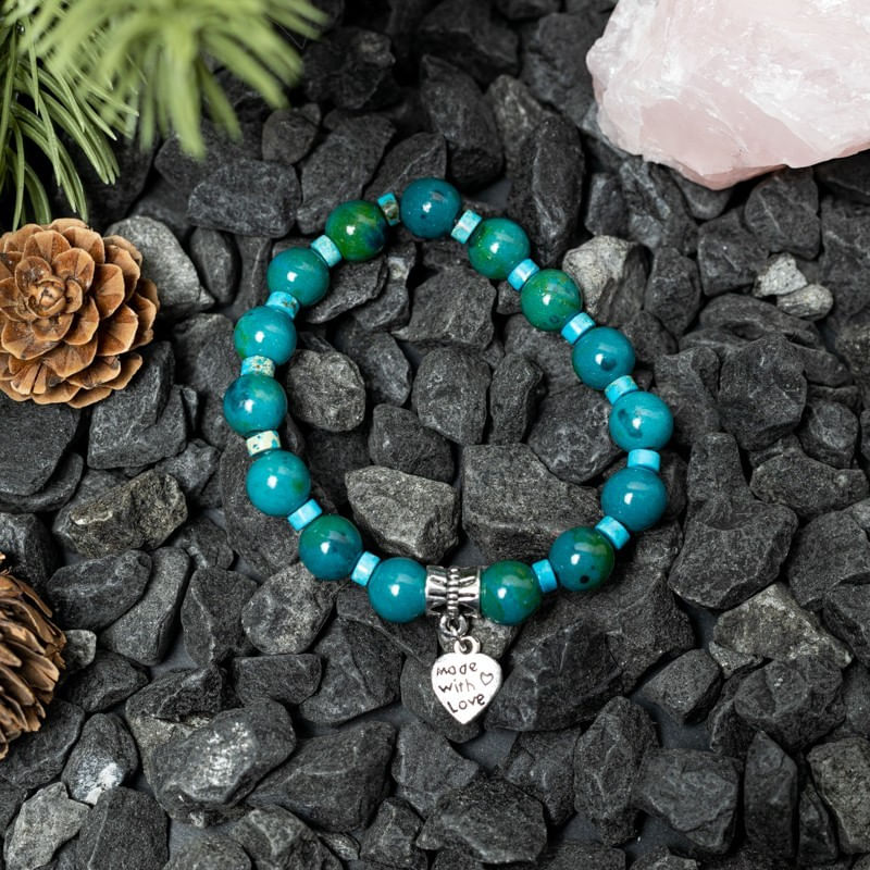 Fashion, accesorii si bijuterii - Femei - Bijuterii femei - Bratari femei - Clarissa, bratara handmade femei din pietre semipretioase Pheonix Stone cu charm inimioara Made with Love - Infinity.ro