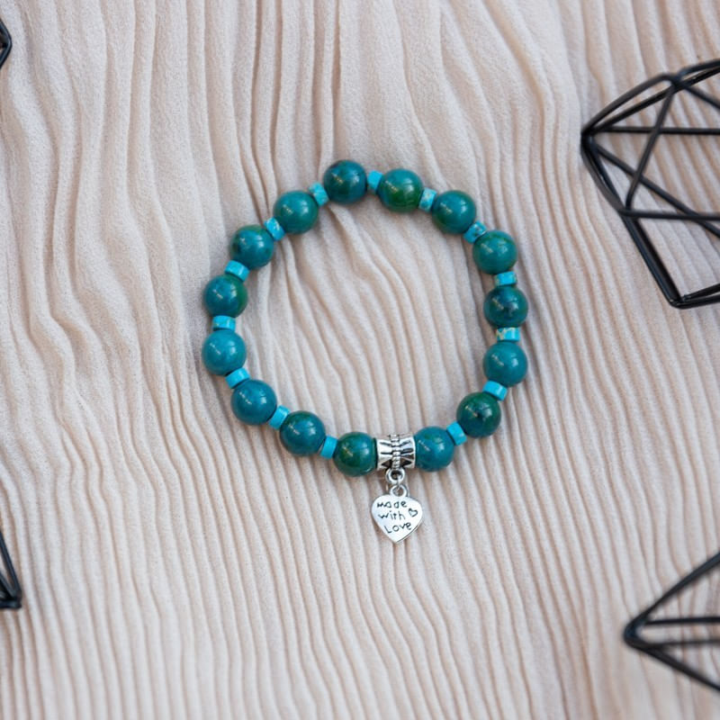 Fashion, accesorii si bijuterii - Femei - Bijuterii femei - Bratari femei - Clarissa, bratara handmade femei din pietre semipretioase Pheonix Stone cu charm inimioara Made with Love - Infinity.ro