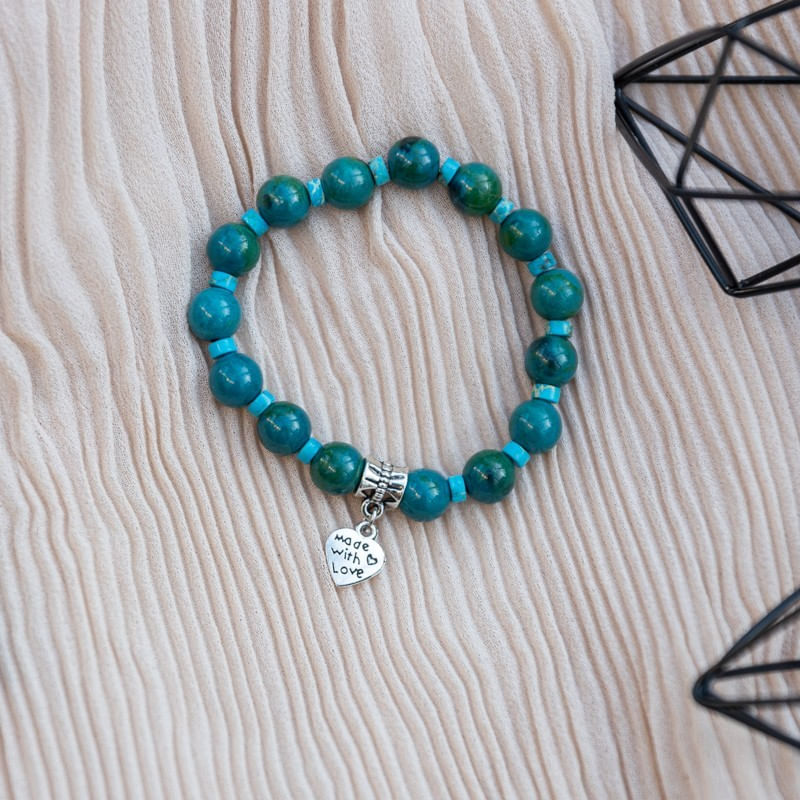 Fashion, accesorii si bijuterii - Femei - Bijuterii femei - Bratari femei - Clarissa, bratara handmade femei din pietre semipretioase Pheonix Stone cu charm inimioara Made with Love - Infinity.ro
