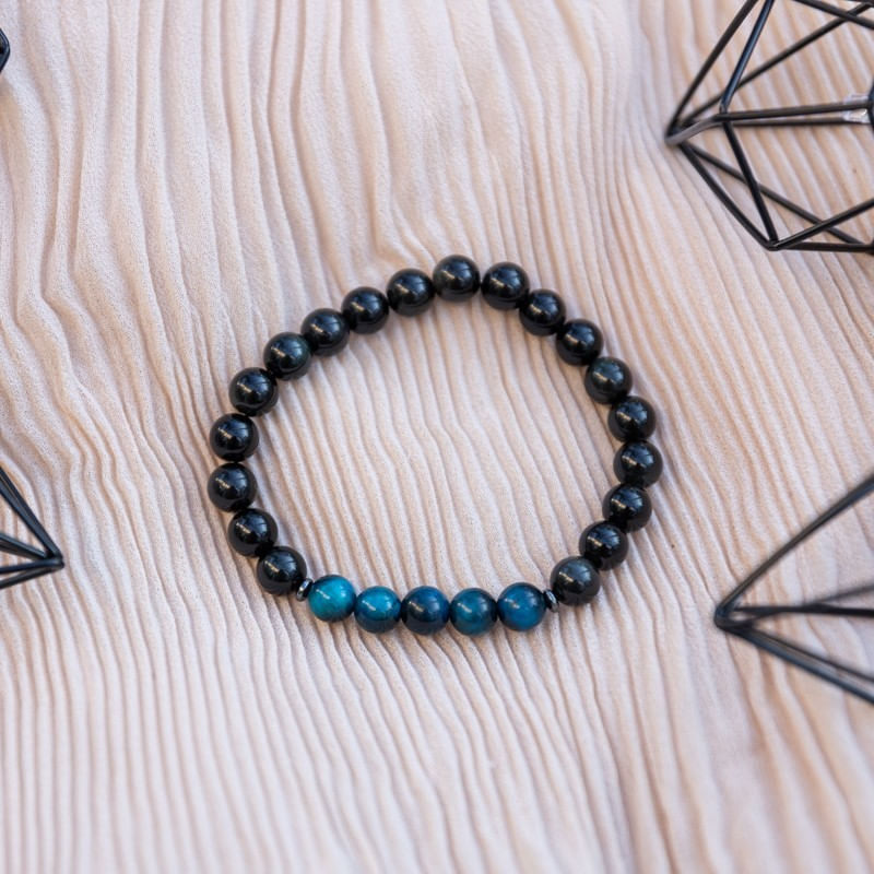 Fashion, accesorii si bijuterii - Barbati - Bijuterii barbati - Bratari barbati - Kareem, bratara handmade barbati din Cristale de Obsidian si Ochi de Tigru Royal Blue, margele de 8mm - Infinity.ro