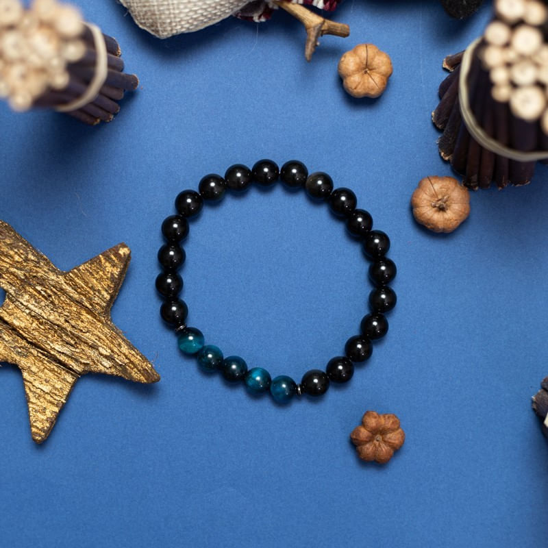 Fashion, accesorii si bijuterii - Barbati - Bijuterii barbati - Bratari barbati - Kareem, bratara handmade barbati din Cristale de Obsidian si Ochi de Tigru Royal Blue, margele de 8mm - Infinity.ro