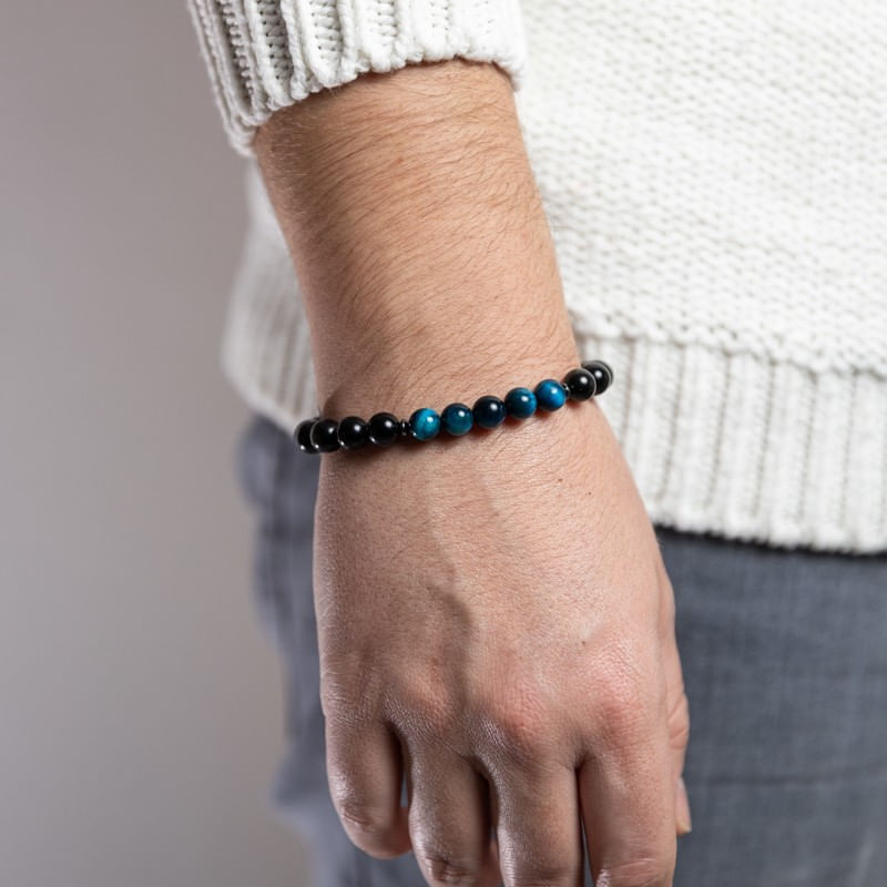 Fashion, accesorii si bijuterii - Barbati - Bijuterii barbati - Bratari barbati - Kareem, bratara handmade barbati din Cristale de Obsidian si Ochi de Tigru Royal Blue, margele de 8mm - Infinity.ro