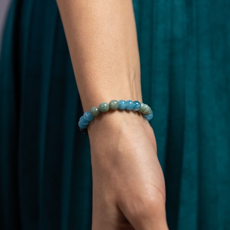 Fashion, accesorii si bijuterii - Femei - Bijuterii femei - Bratari femei - Fathia, bratara cristale de Jad Albastru, Jad Verde si Shell Turquoise Negru, margele de 6mm - Infinity.ro