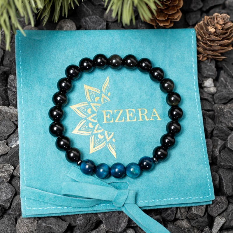 Fashion, accesorii si bijuterii - Barbati - Bijuterii barbati - Bratari barbati - Kareem, bratara handmade barbati din Cristale de Obsidian si Ochi de Tigru Royal Blue, margele de 8mm - Infinity.ro