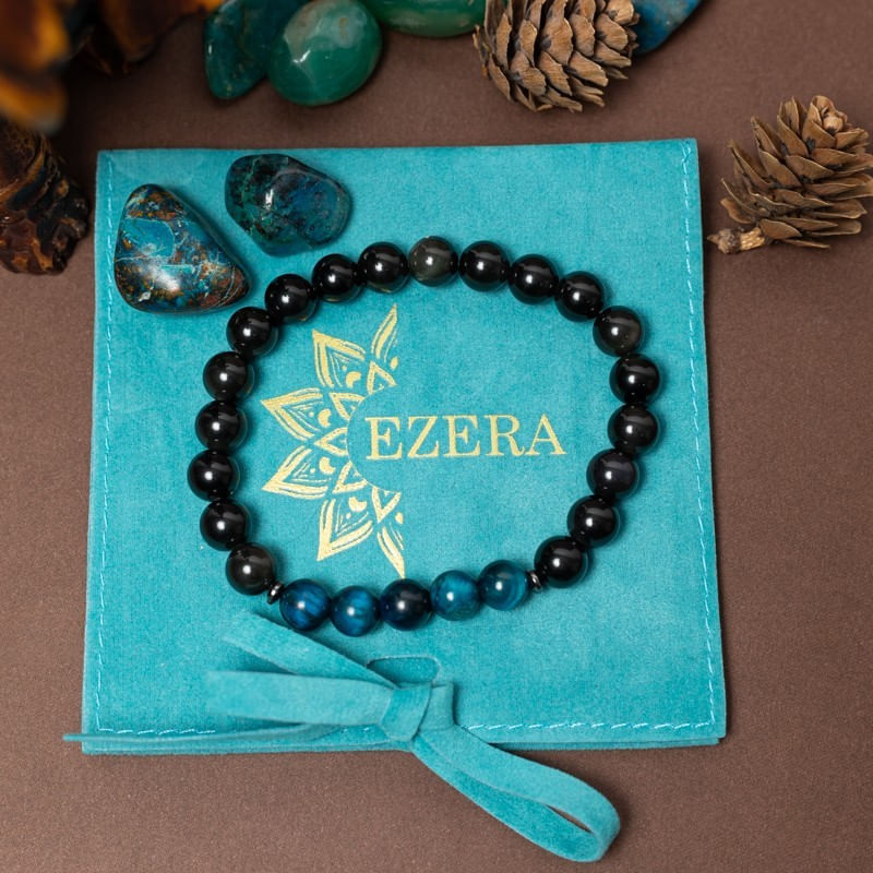 Fashion, accesorii si bijuterii - Barbati - Bijuterii barbati - Bratari barbati - Kareem, bratara handmade barbati din Cristale de Obsidian si Ochi de Tigru Royal Blue, margele de 8mm - Infinity.ro