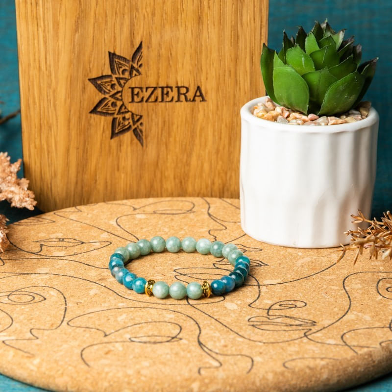 Fashion, accesorii si bijuterii - Femei - Bijuterii femei - Bratari femei - Bratara pietre semipretioase femei, Ekanta, din cristale de Apatit Albastru si Jad Verde, sfere de 6mm - Infinity.ro