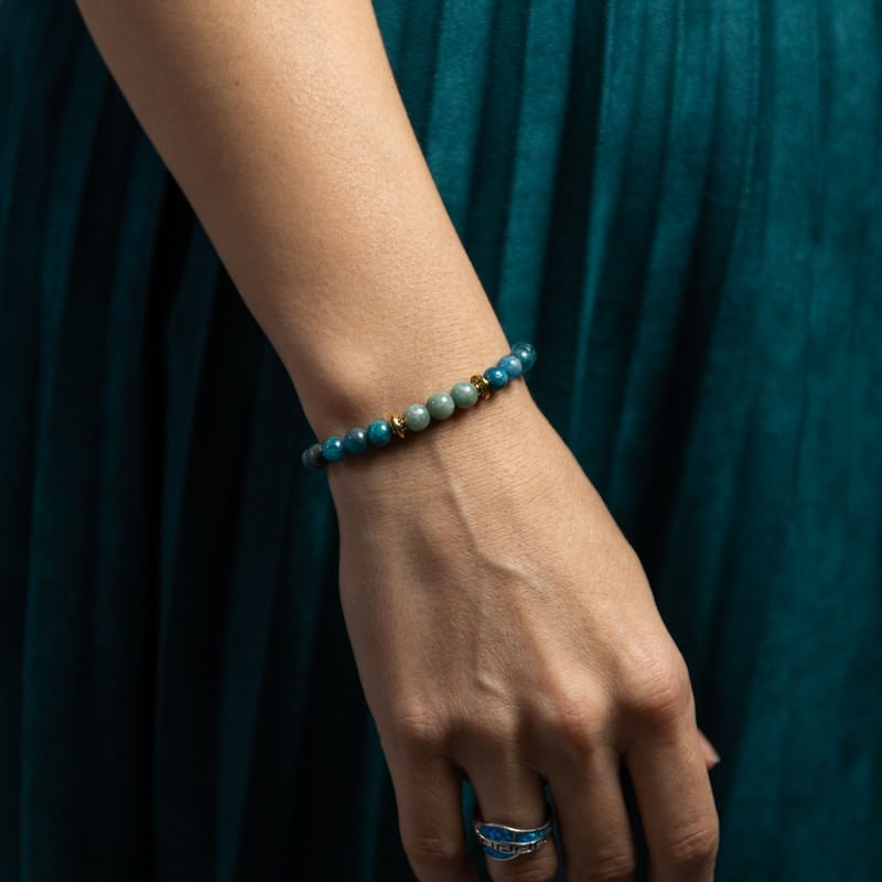 Fashion, accesorii si bijuterii - Femei - Bijuterii femei - Bratari femei - Bratara pietre semipretioase femei, Ekanta, din cristale de Apatit Albastru si Jad Verde, sfere de 6mm - Infinity.ro
