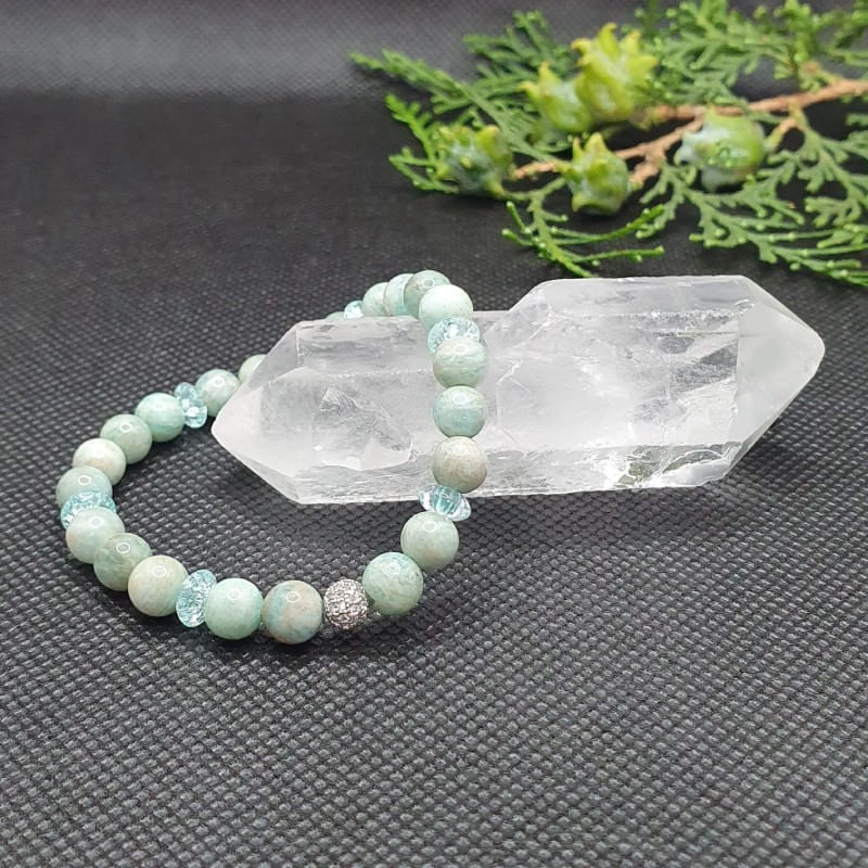 Fashion, accesorii si bijuterii - Femei - Bijuterii femei - Bratari femei - Bratara femei din pietre naturale de Amazonit si rondele de cristal ❤️ - Infinity.ro