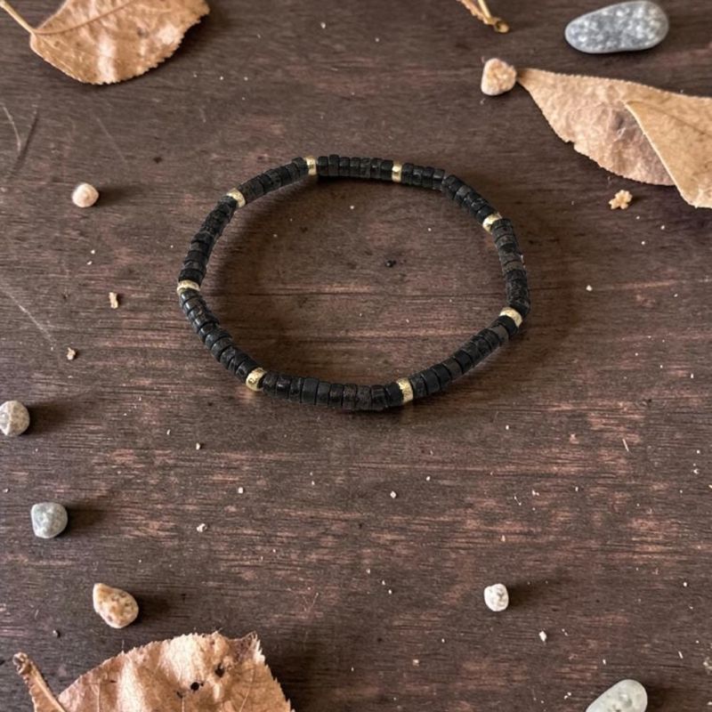 Fashion, accesorii si bijuterii - Barbati - Bijuterii barbati - Bratari barbati - Bratara Barbati Kunal din Sediment Marin de Jasp negru cu accesorii din Cupru aurit - Infinity.ro