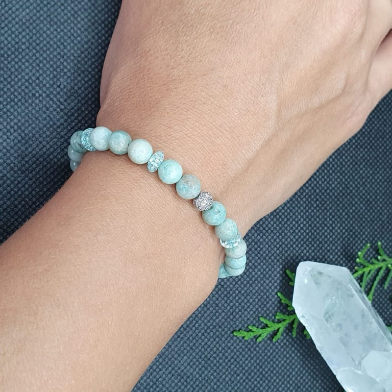Fashion, accesorii si bijuterii - Femei - Bijuterii femei - Bratari femei - Bratara femei din pietre naturale de Amazonit si rondele de cristal ❤️ - Infinity.ro
