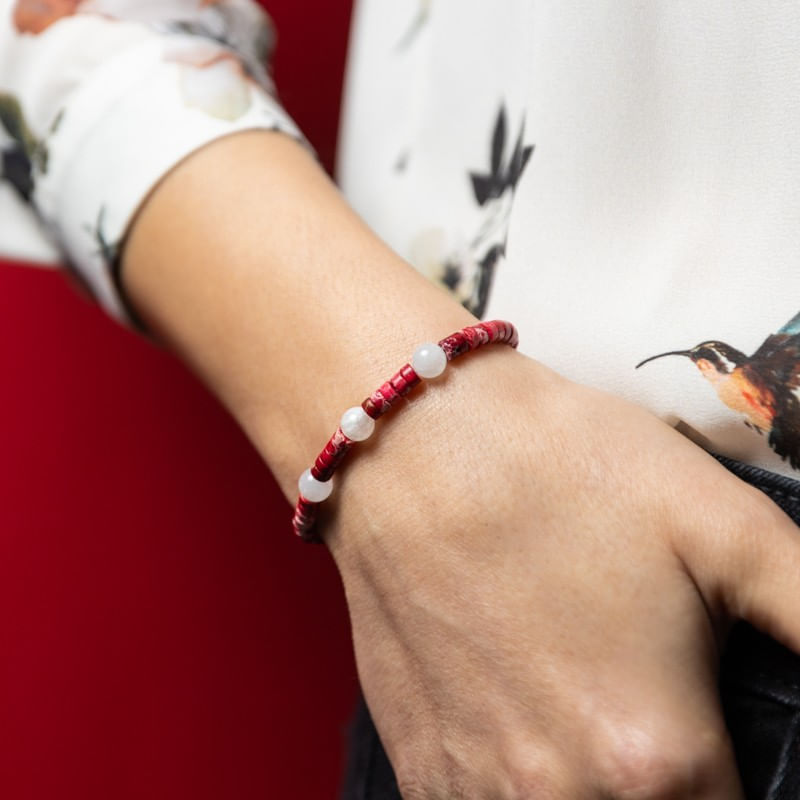 Fashion, accesorii si bijuterii - Femei - Bijuterii femei - Bratari femei - Bratara pietre semipretioase dama, Lori, cu cristale de Piatra Lunii si distantiere din Sediment Marin Rosu - Infinity.ro