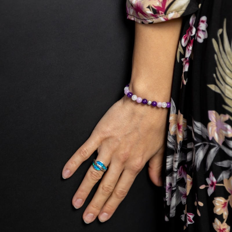 Fashion, accesorii si bijuterii - Femei - Bijuterii femei - Bratari femei - Bratara pietre naturale pentru fete, Kelli, din cristale de Piatra Lunii si Jad Mov, sfere de 6mm - Infinity.ro