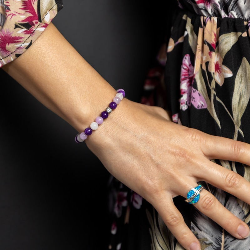 Fashion, accesorii si bijuterii - Femei - Bijuterii femei - Bratari femei - Bratara pietre naturale pentru fete, Kelli, din cristale de Piatra Lunii si Jad Mov, sfere de 6mm - Infinity.ro