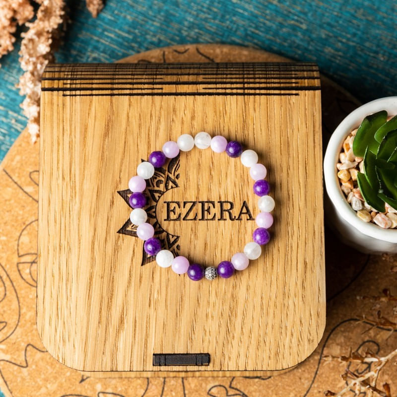 Fashion, accesorii si bijuterii - Femei - Bijuterii femei - Bratari femei - Bratara pietre naturale pentru fete, Kelli, din cristale de Piatra Lunii si Jad Mov, sfere de 6mm - Infinity.ro