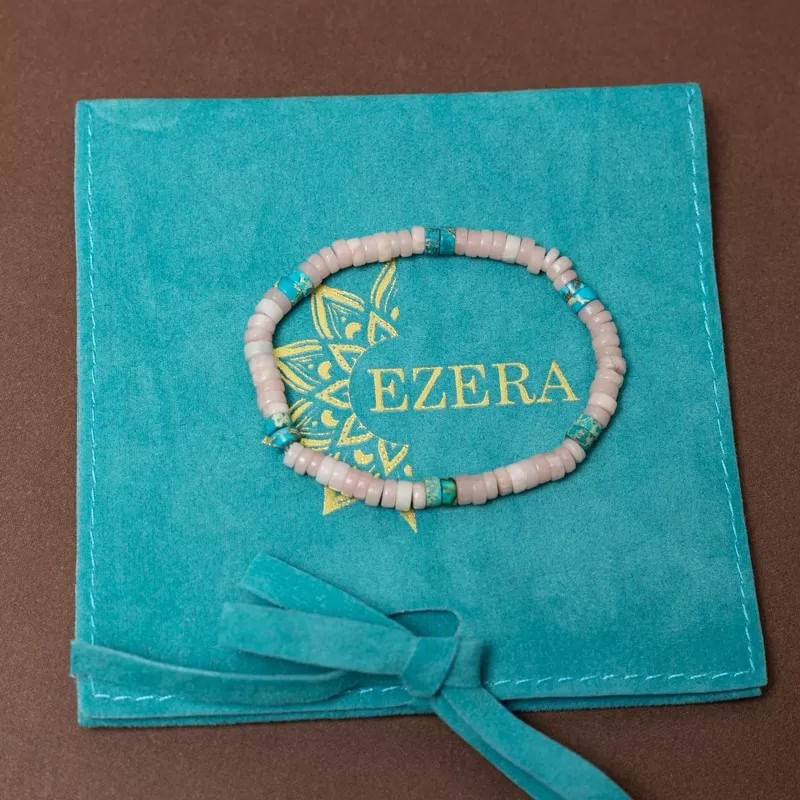 Fashion, accesorii si bijuterii - Femei - Bijuterii femei - Bratari femei - Set 2 bratari handmade Krishna dama din pietre naturale de Jasp Turcoaz Sediment Marin si Jasp Roz - Infinity.ro