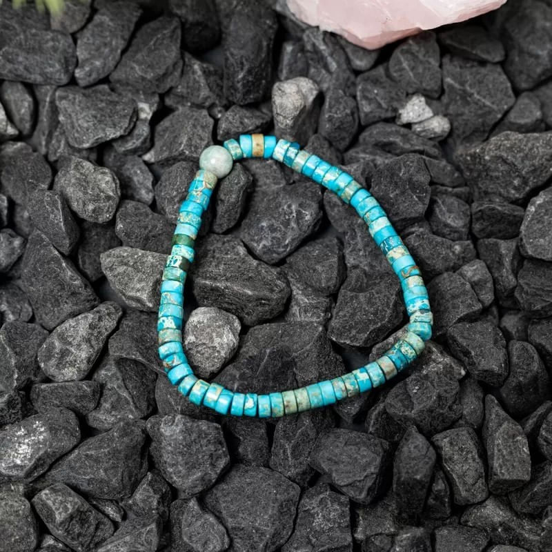 Fashion, accesorii si bijuterii - Femei - Bijuterii femei - Bratari femei - Set 2 bratari handmade Krishna dama din pietre naturale de Jasp Turcoaz Sediment Marin si Jasp Roz - Infinity.ro