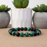 Fashion, accesorii si bijuterii - Barbati - Bijuterii barbati - Bratari barbati - Bratara barbati Fayiaz din Piatra de Lava si Malachit, sfere de 8mm - Infinity.ro