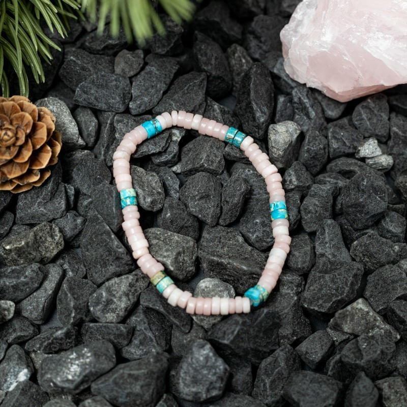 Fashion, accesorii si bijuterii - Femei - Bijuterii femei - Bratari femei - Set 2 bratari handmade Krishna dama din pietre naturale de Jasp Turcoaz Sediment Marin si Jasp Roz - Infinity.ro