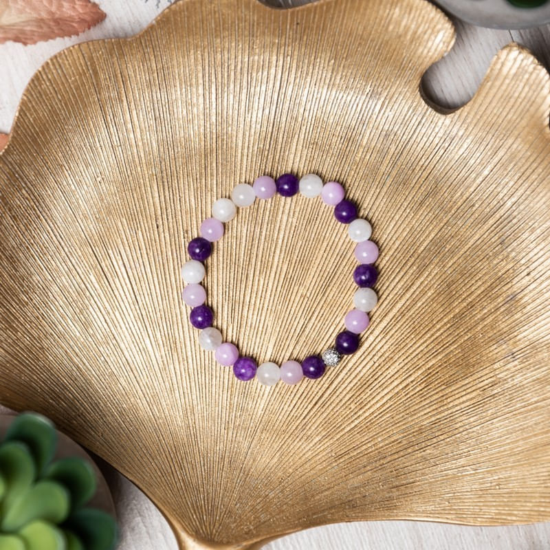 Fashion, accesorii si bijuterii - Femei - Bijuterii femei - Bratari femei - Bratara pietre naturale pentru fete, Kelli, din cristale de Piatra Lunii si Jad Mov, sfere de 6mm - Infinity.ro