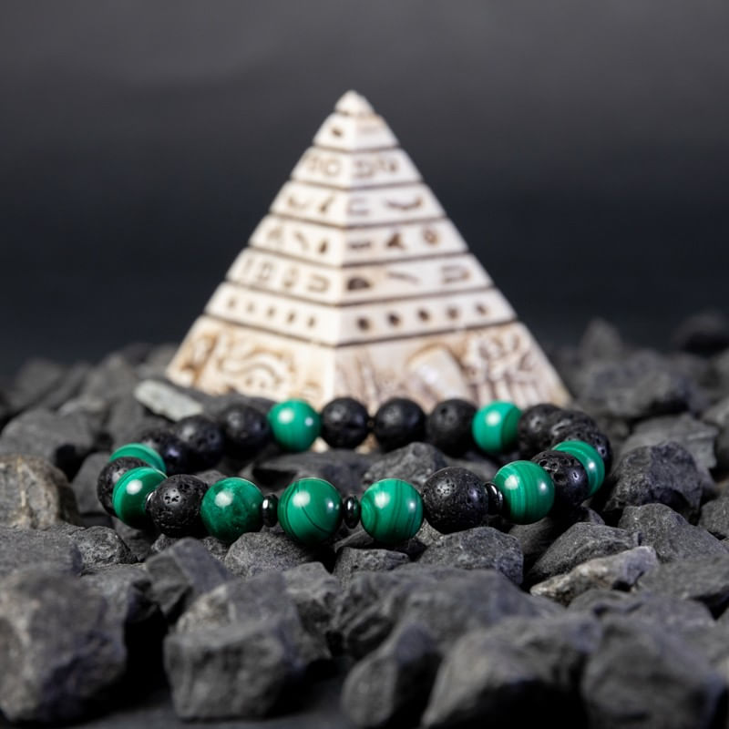 Fashion, accesorii si bijuterii - Barbati - Bijuterii barbati - Bratari barbati - Bratara barbati Fayiaz din Piatra de Lava si Malachit, sfere de 8mm - Infinity.ro