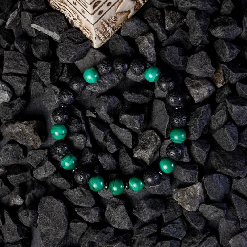 Fashion, accesorii si bijuterii - Barbati - Bijuterii barbati - Bratari barbati - Bratara barbati Fayiaz din Piatra de Lava si Malachit, sfere de 8mm - Infinity.ro
