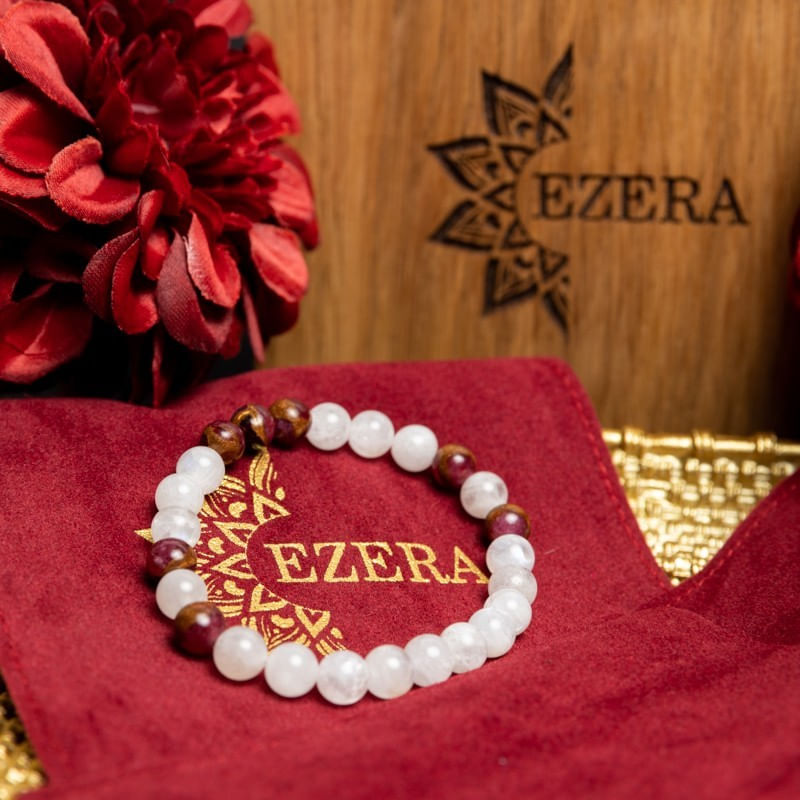 Fashion, accesorii si bijuterii - Femei - Bijuterii femei - Bratari femei - Bratara pietre semipretioase Piatra Lunii si Cloisonne Rosu pentru femei, Kamari, margele de 6mm - Infinity.ro