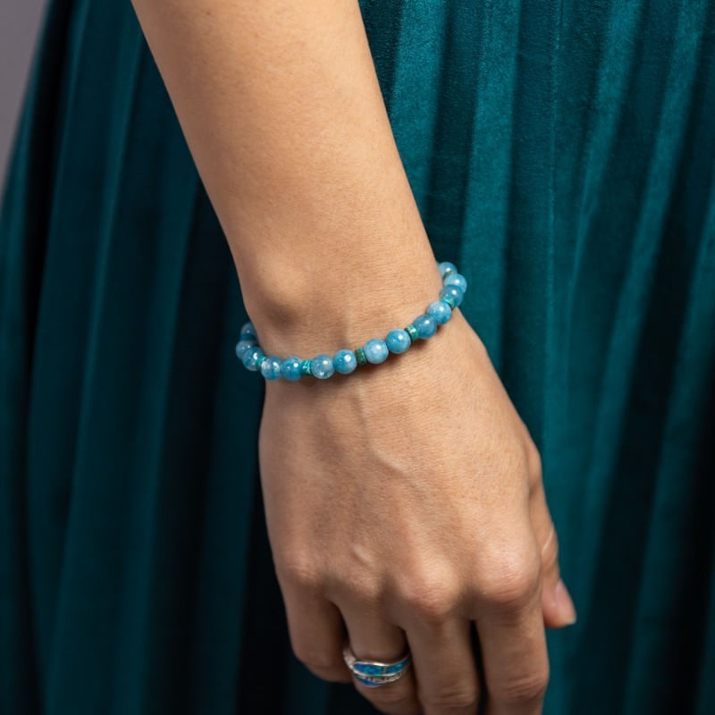 Fashion, accesorii si bijuterii - Femei - Bijuterii femei - Bratari femei - Bratara fete din pietre semipretioase de Jad Albastru si Distantiere Turcoaz, Gizel, margele de 6mm - Infinity.ro