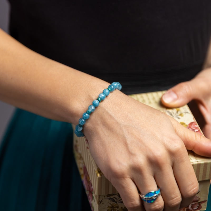 Fashion, accesorii si bijuterii - Femei - Bijuterii femei - Bratari femei - Bratara fete din pietre semipretioase de Jad Albastru si Distantiere Turcoaz, Gizel, margele de 6mm - Infinity.ro