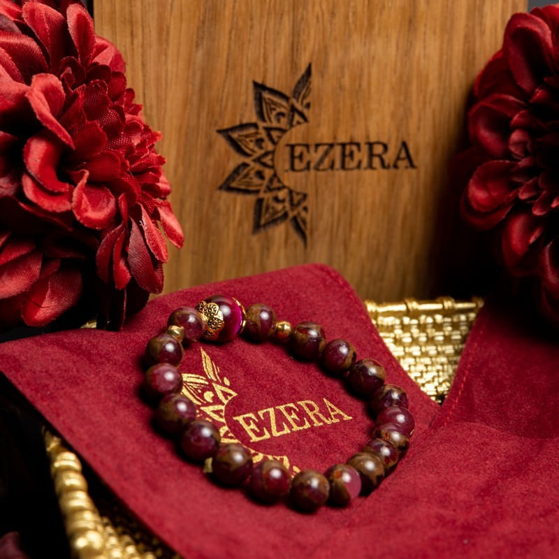 Fashion, accesorii si bijuterii - Femei - Bijuterii femei - Bratari femei - Bratara fete Karina din margele Cloisonne Rosii si Ochi de Tigru, margele de 8mm - Infinity.ro